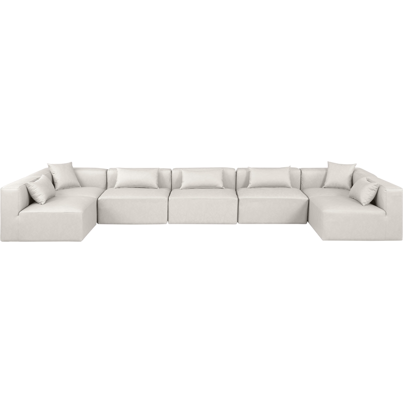 Meridian Furniture Cube Cream Vegan Leather 7-Pc. U-Shaped Modular Sectional