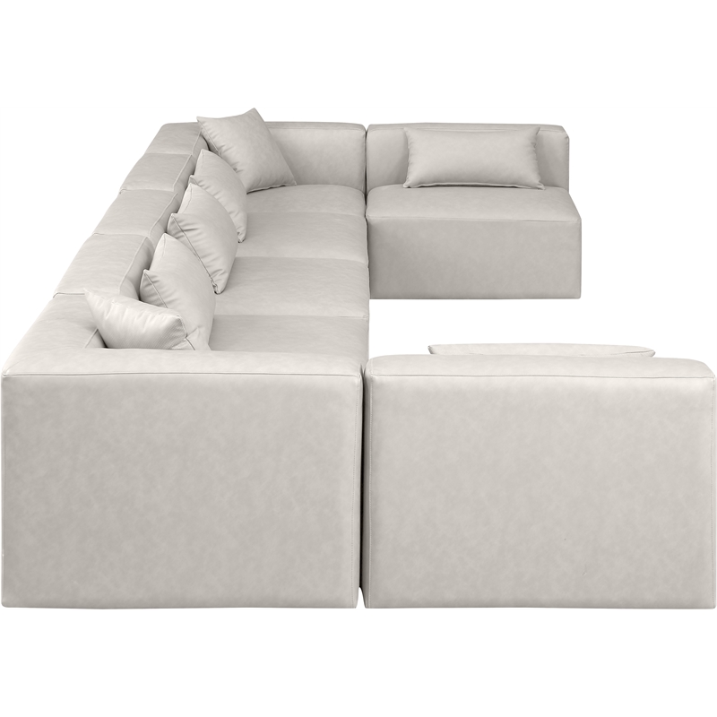 Meridian Furniture Cube Cream Vegan Leather 7-Pc. U-Shaped Modular Sectional