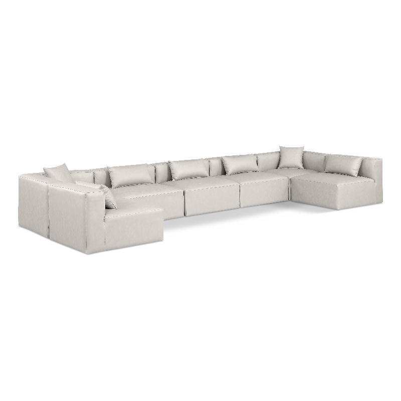 Meridian Furniture Cube Cream Vegan Leather 7-Pc. U-Shaped Modular Sectional