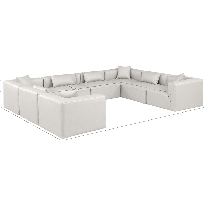 Meridian Furniture Cube Cream Vegan Leather 8-Pc. U-Shaped Modular Sectional