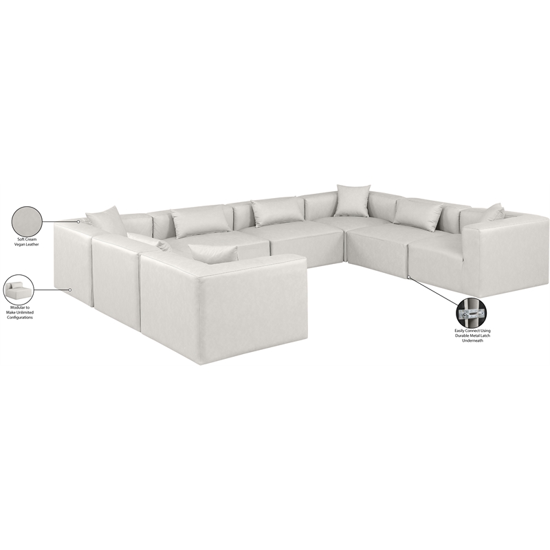 Meridian Furniture Cube Cream Vegan Leather 8-Pc. U-Shaped Modular Sectional
