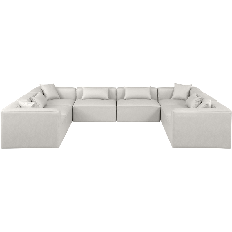 Meridian Furniture Cube Cream Vegan Leather 8-Pc. U-Shaped Modular Sectional