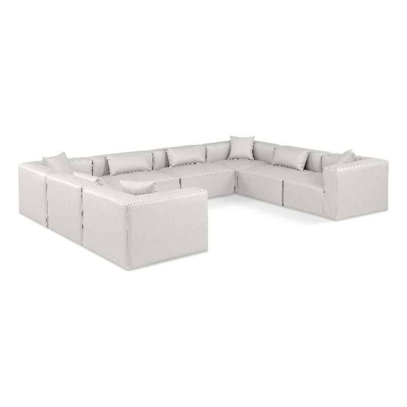 Meridian Furniture Cube Cream Vegan Leather 8-Pc. U-Shaped Modular Sectional