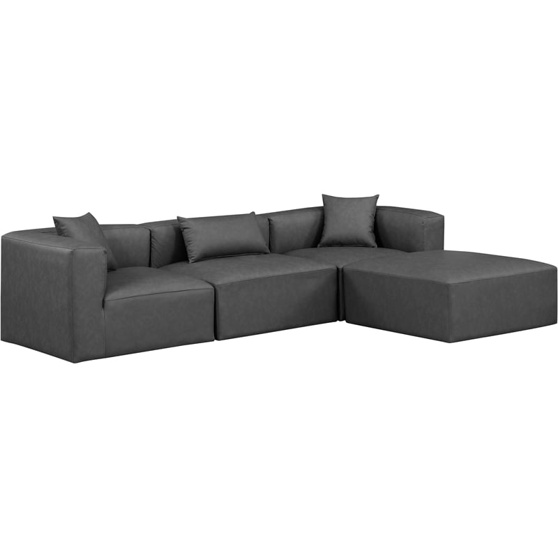 Meridian Furniture Cube Grey Vegan Leather 4-Pc. L-Shaped Modular Sectional