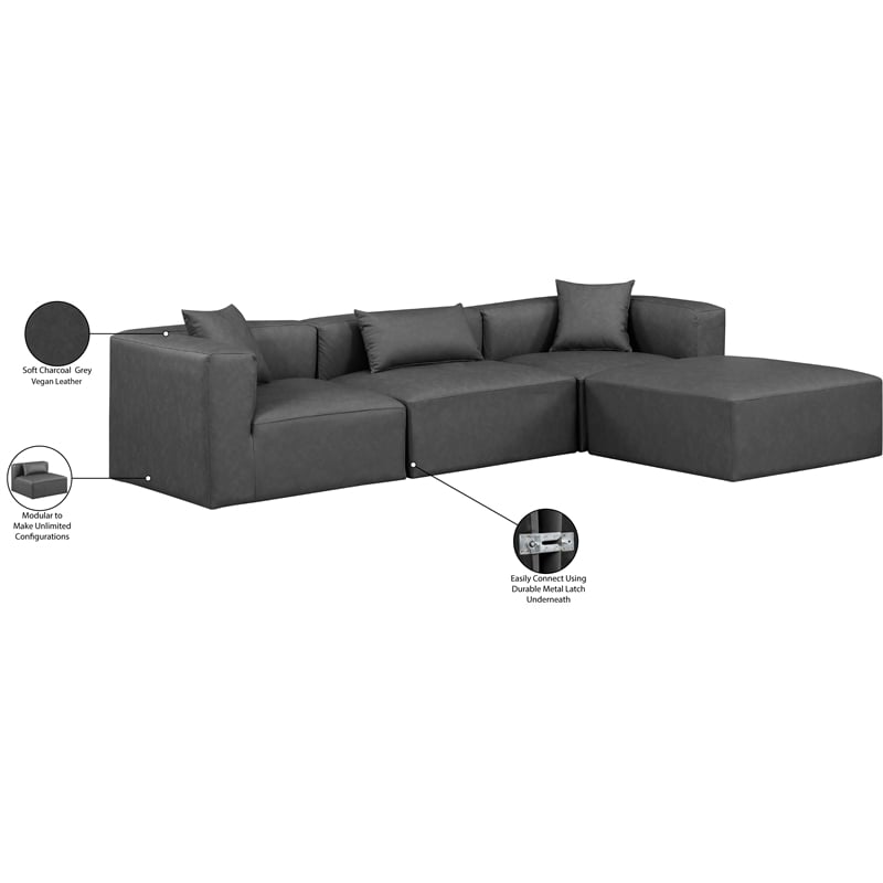 Meridian Furniture Cube Grey Vegan Leather 4-Pc. L-Shaped Modular Sectional