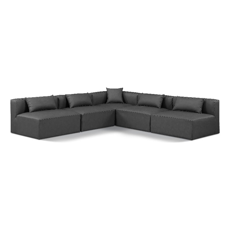 Meridian Furniture Cube Grey Vegan Leather 5-Pc. L-Shaped Modular Sectional