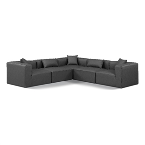 Meridian Furniture Cube Grey Vegan Leather 5-Pc. L-Shaped Modular Sectional