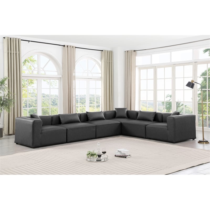Meridian Furniture Cube Grey Vegan Leather 6-Pc. L-Shaped Modular Sectional