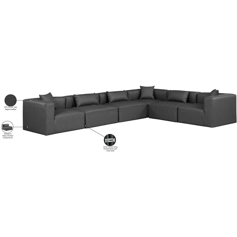 Meridian Furniture Cube Grey Vegan Leather 6-Pc. L-Shaped Modular Sectional