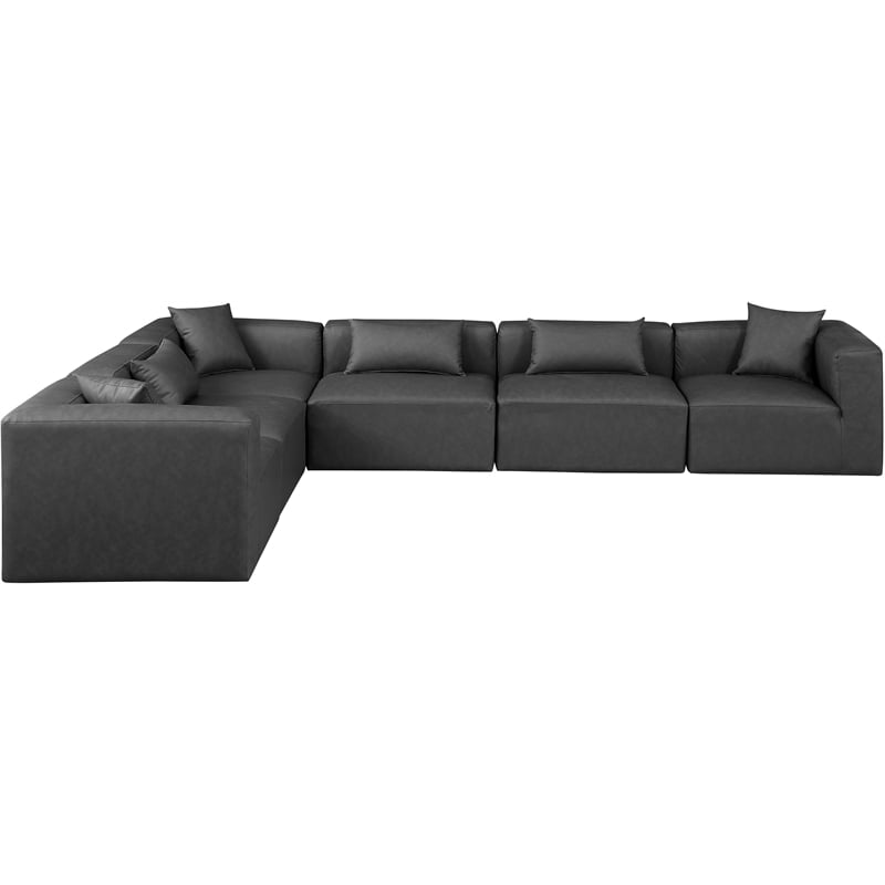 Meridian Furniture Cube Grey Vegan Leather 6-Pc. L-Shaped Modular Sectional