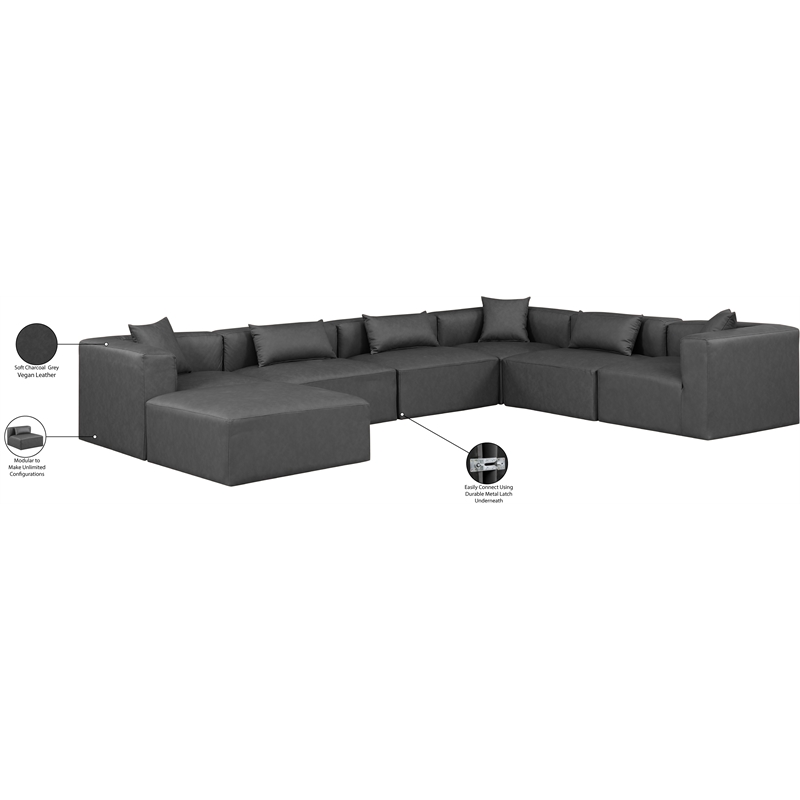 Meridian Furniture Cube Grey Vegan Leather 7-Pc. U-Shaped Modular Sectional