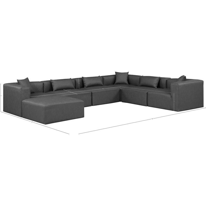 Meridian Furniture Cube Grey Vegan Leather 7-Pc. U-Shaped Modular Sectional
