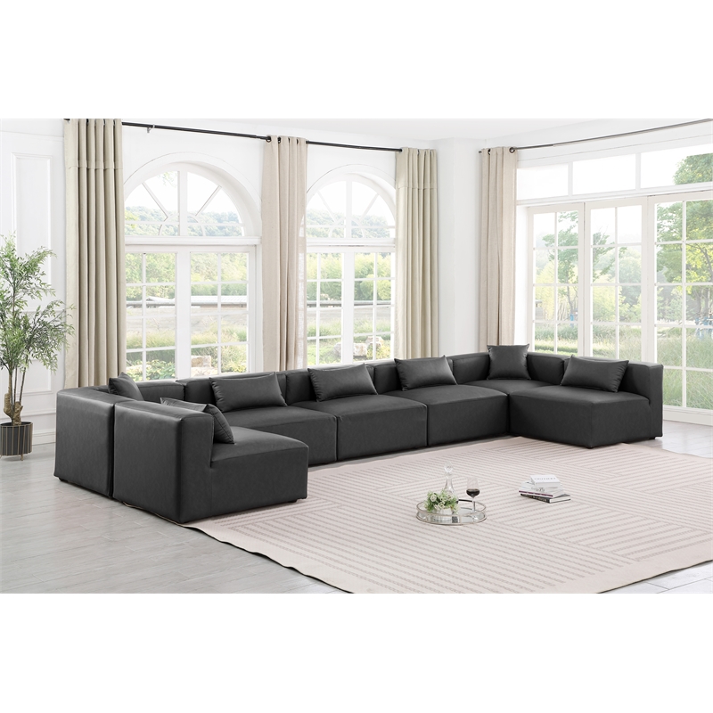 Meridian Furniture Cube Grey Vegan Leather 7-Pc. U-Shaped Modular Sectional