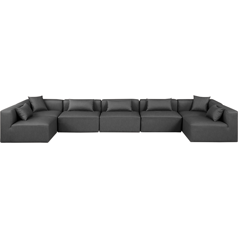 Meridian Furniture Cube Grey Vegan Leather 7-Pc. U-Shaped Modular Sectional
