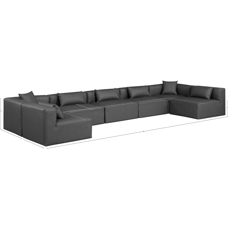 Meridian Furniture Cube Grey Vegan Leather 7-Pc. U-Shaped Modular Sectional