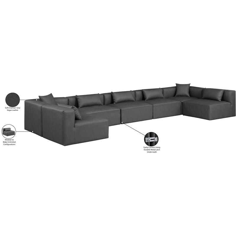 Meridian Furniture Cube Grey Vegan Leather 7-Pc. U-Shaped Modular Sectional