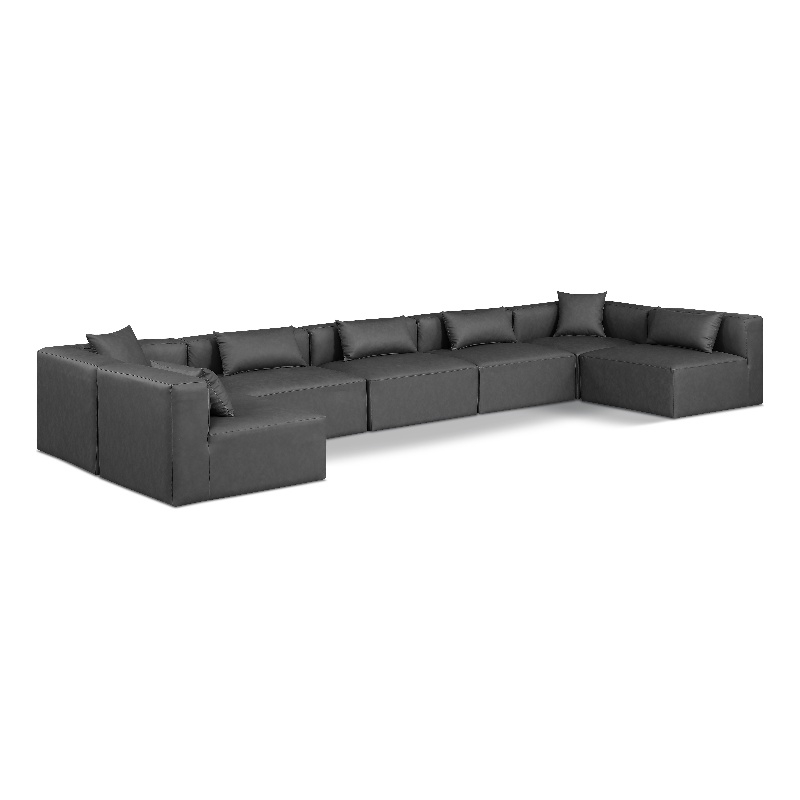 Meridian Furniture Cube Grey Vegan Leather 7-Pc. U-Shaped Modular Sectional