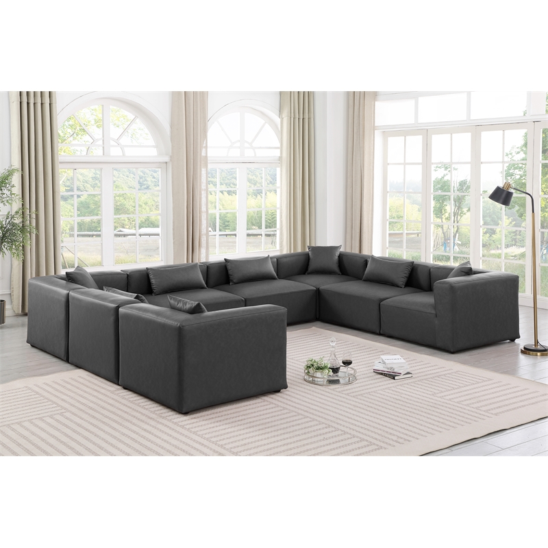 Meridian Furniture Cube Grey Vegan Leather 8-Pc. U-Shaped Modular Sectional