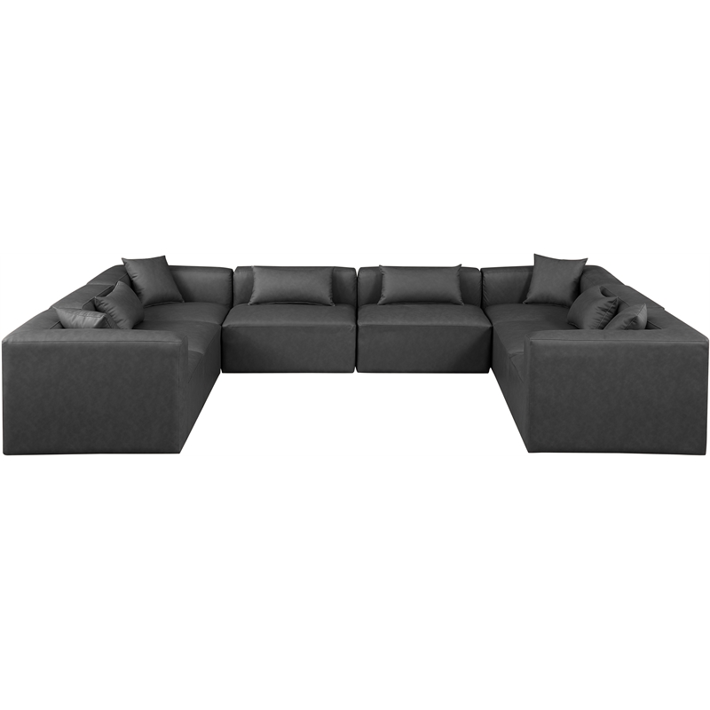 Meridian Furniture Cube Grey Vegan Leather 8-Pc. U-Shaped Modular Sectional