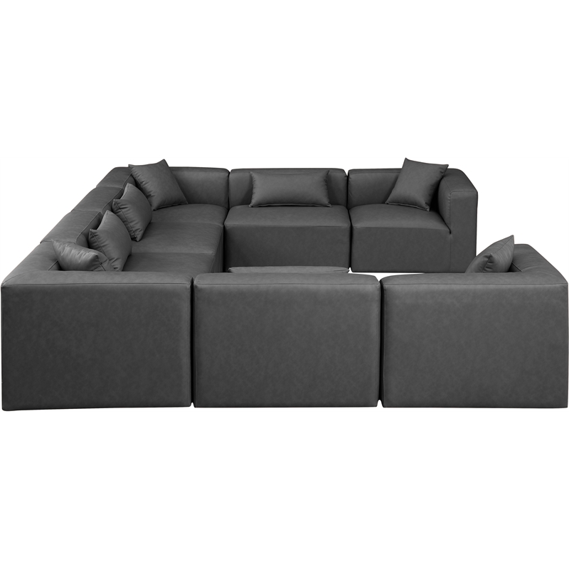 Meridian Furniture Cube Grey Vegan Leather 8-Pc. U-Shaped Modular Sectional