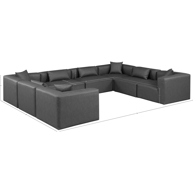 Meridian Furniture Cube Grey Vegan Leather 8-Pc. U-Shaped Modular Sectional