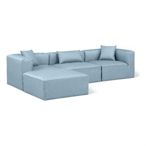 Meridian Furniture Cube Lt. Blue Vegan Leather 4-Pc. L-Shaped Modular Sectional