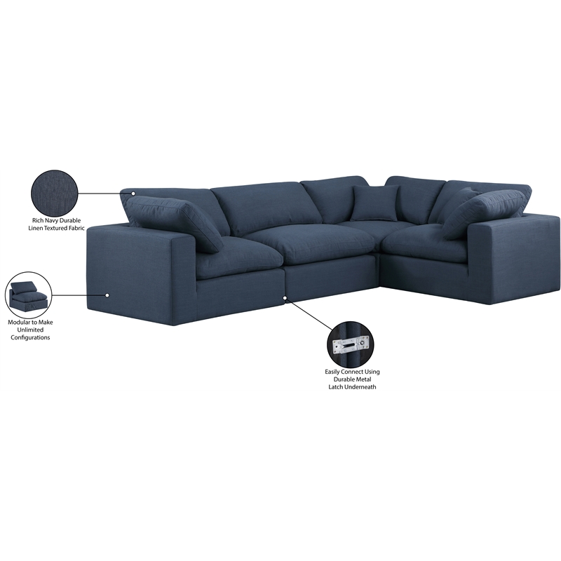 Meridian Furniture Comfy Navy Linen Textured Fabric 4-Pc. Modular Sectional