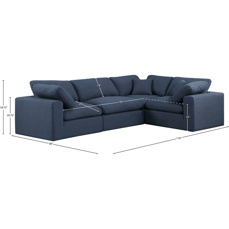 Meridian Furniture Comfy Navy Linen Textured Fabric 4-Pc. Modular Sectional