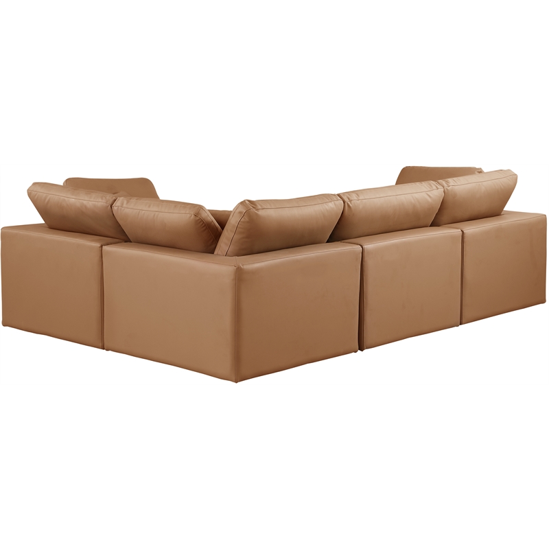 Meridian Furniture Comfy Cognac Vegan Leather 4-Pc. Modular Sectional