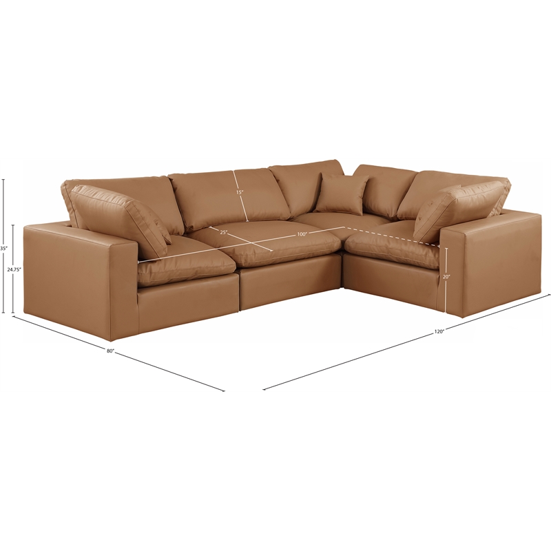 Meridian Furniture Comfy Cognac Vegan Leather 4-Pc. Modular Sectional