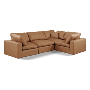 Meridian Furniture Comfy Cognac Vegan Leather 4-Pc. Modular Sectional