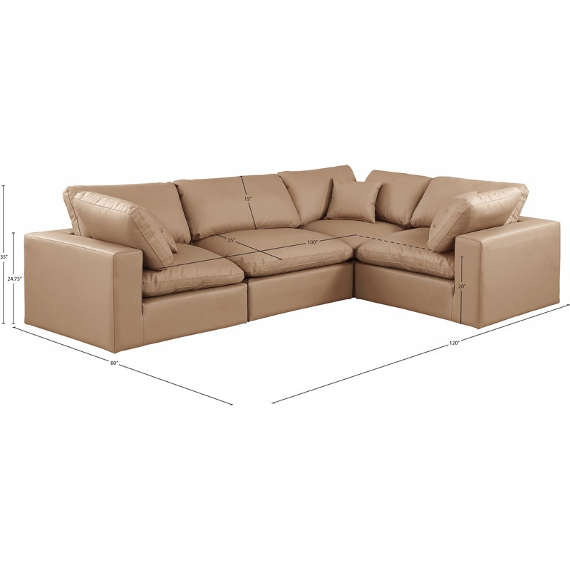 Meridian Furniture Comfy Tan Vegan Leather 4-Pc. Modular Sectional