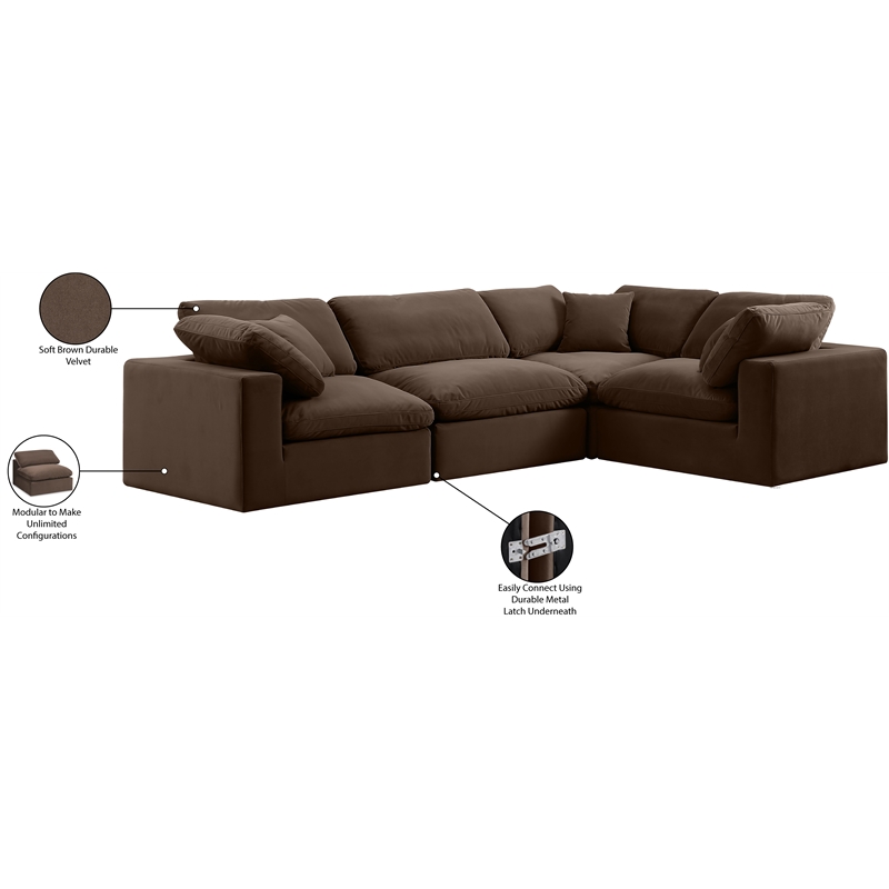 Meridian Furniture Comfy Brown Velvet 4-Pc. Modular Sectional
