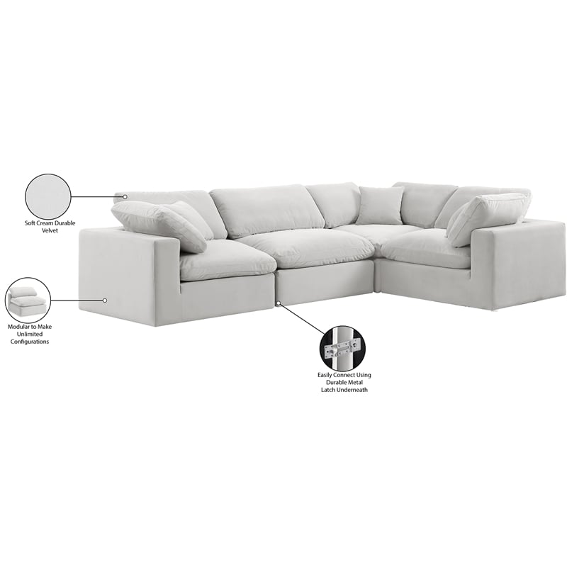 Meridian Furniture Comfy Cream Velvet 4-Pc. Modular Sectional