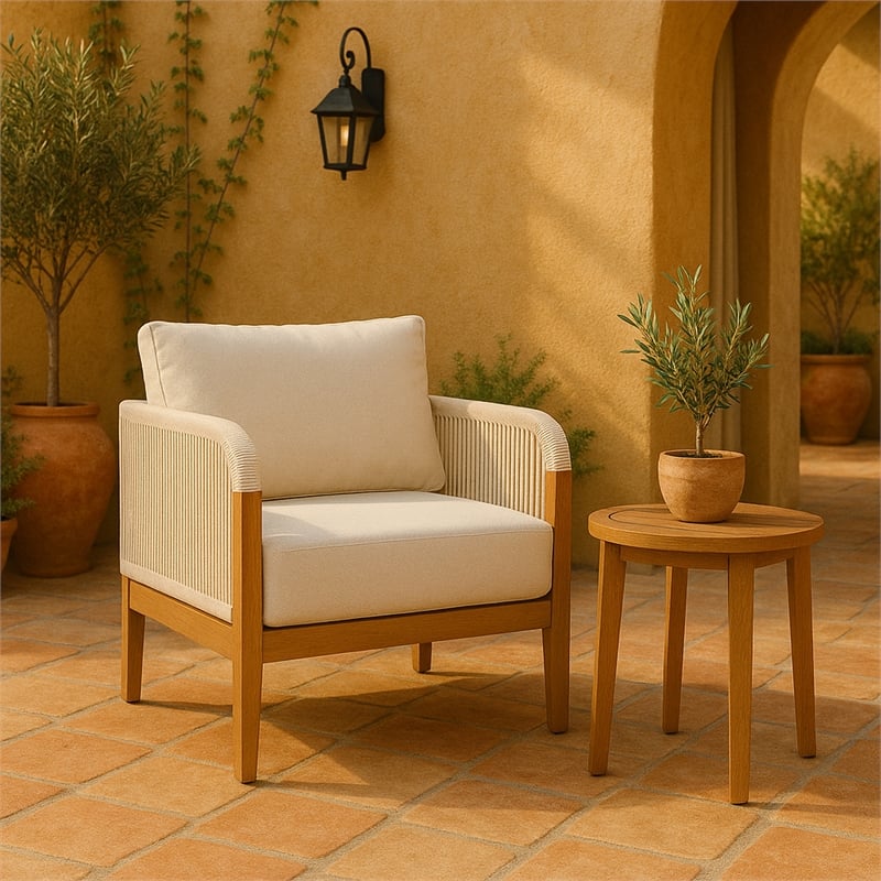 Meridian Furniture Maui Cream Resilient Fabric Outdoor Patio Chair