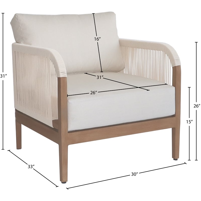 Meridian Furniture Maui Cream Resilient Fabric Outdoor Patio Chair
