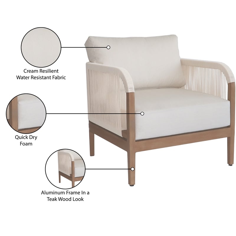 Meridian Furniture Maui Cream Resilient Fabric Outdoor Patio Chair