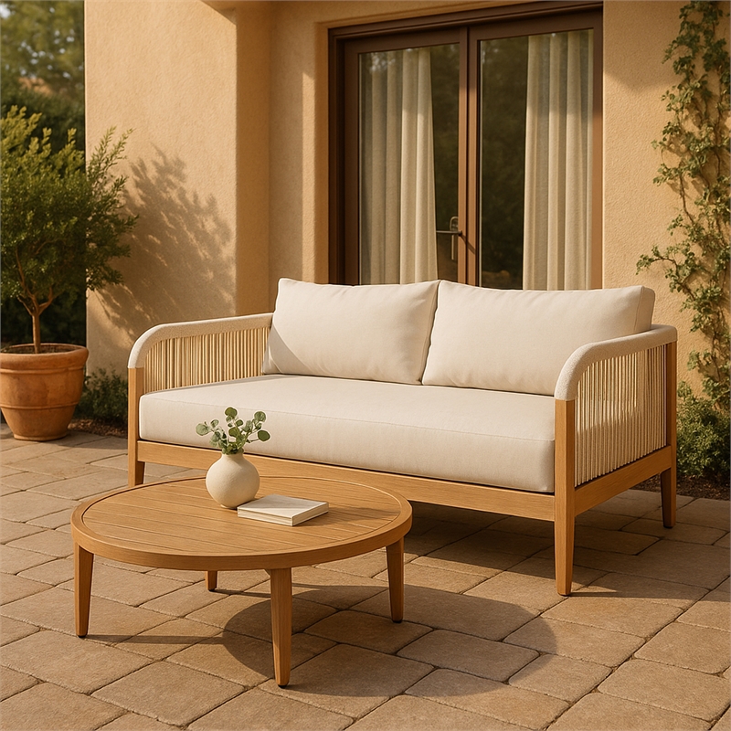 Meridian Furniture Maui Cream Resilient Fabric Outdoor Patio Loveseat