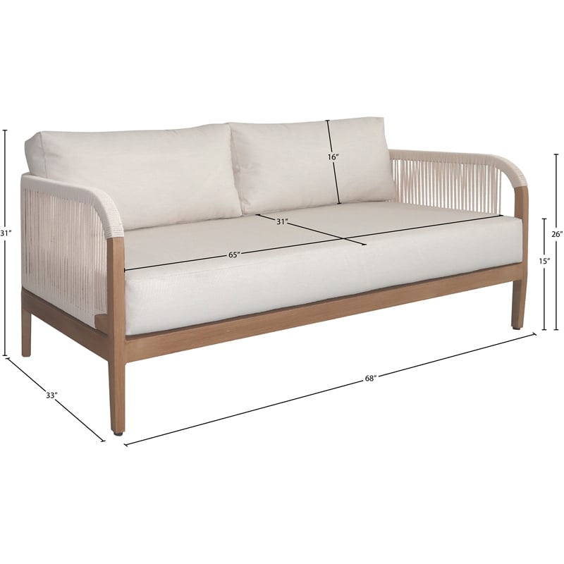 Meridian Furniture Maui Cream Resilient Fabric Outdoor Patio Loveseat