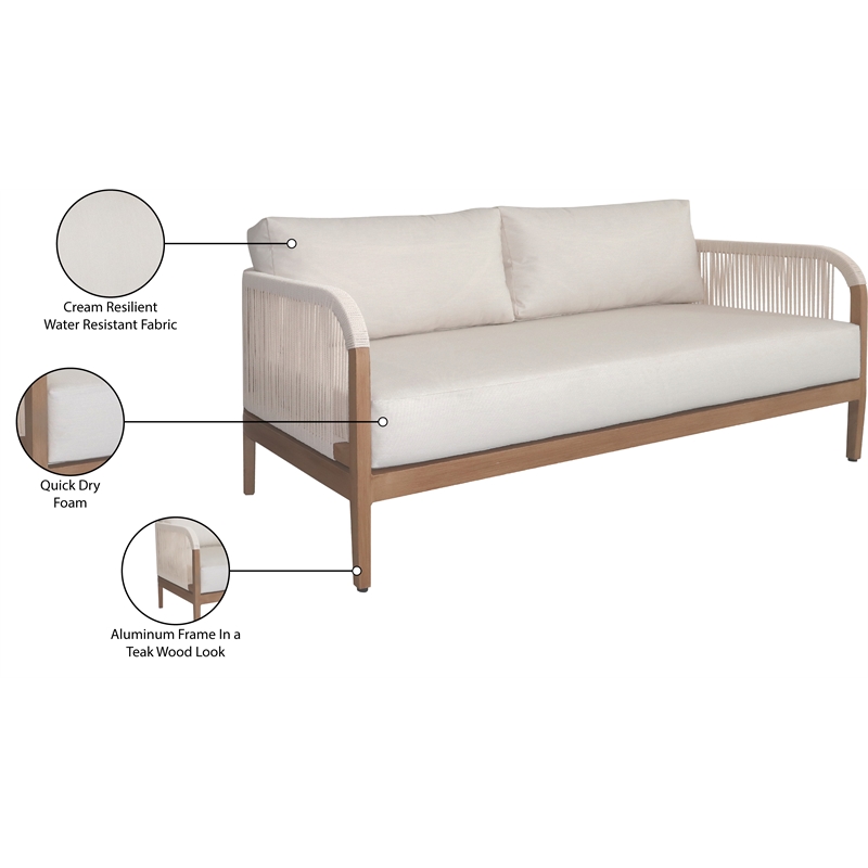 Meridian Furniture Maui Cream Resilient Fabric Outdoor Patio Loveseat