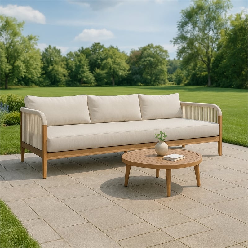 Meridian Furniture Maui Cream Resilient Fabric Outdoor Patio Sofa