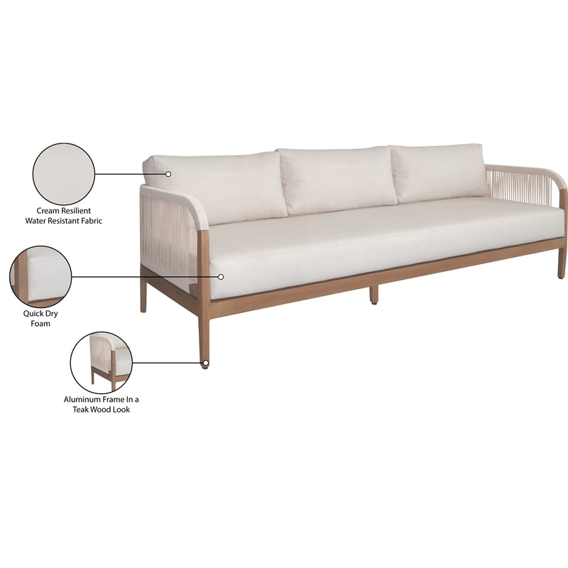 Meridian Furniture Maui Cream Resilient Fabric Outdoor Patio Sofa