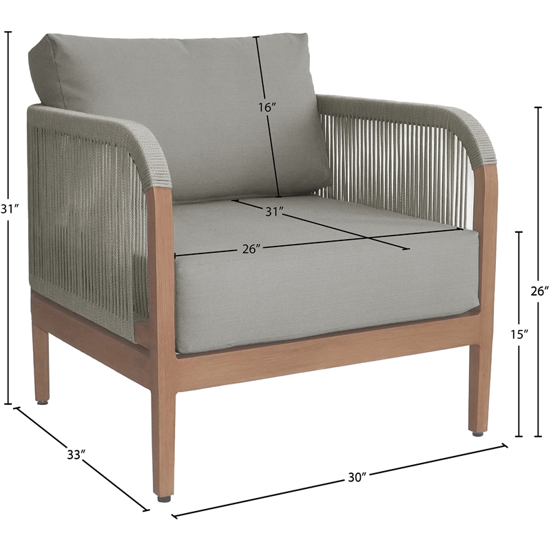 Meridian Furniture Maui Grey Resilient Fabric Outdoor Patio Chair