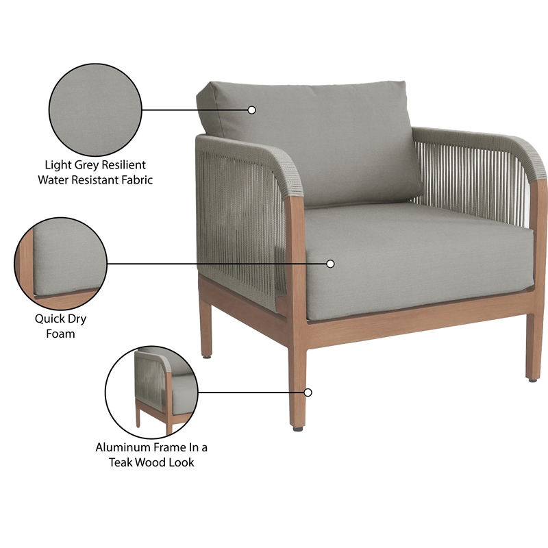 Meridian Furniture Maui Grey Resilient Fabric Outdoor Patio Chair