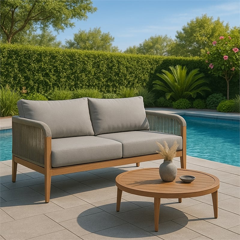 Meridian Furniture Maui Grey Resilient Fabric Outdoor Patio Loveseat
