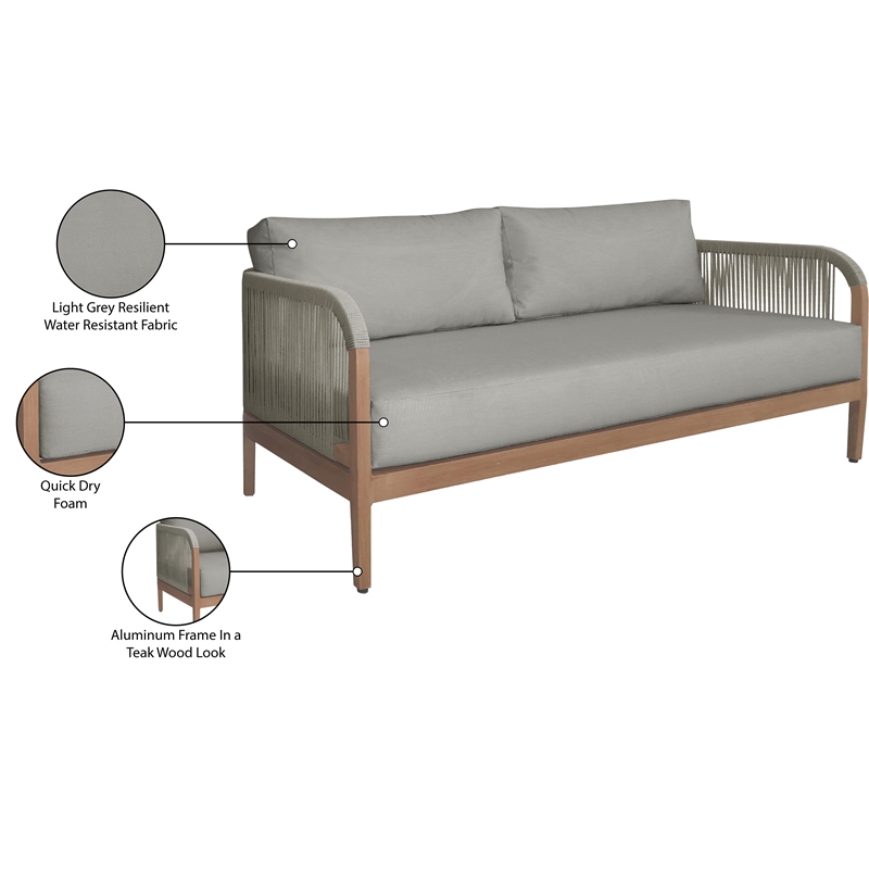 Meridian Furniture Maui Grey Resilient Fabric Outdoor Patio Loveseat