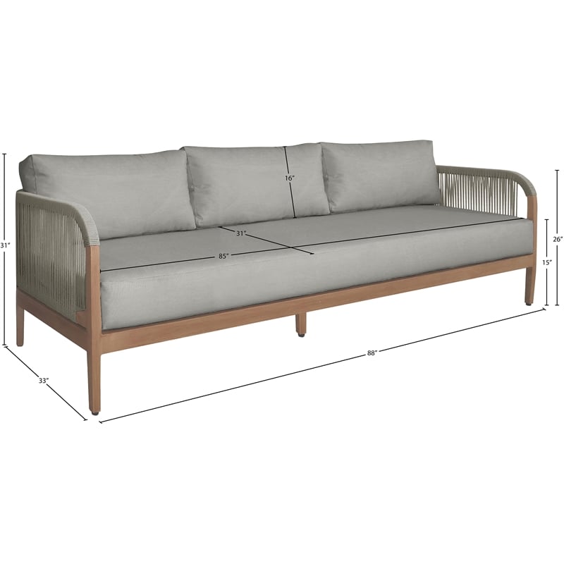 Meridian Furniture Maui Grey Resilient Fabric Outdoor Patio Sofa