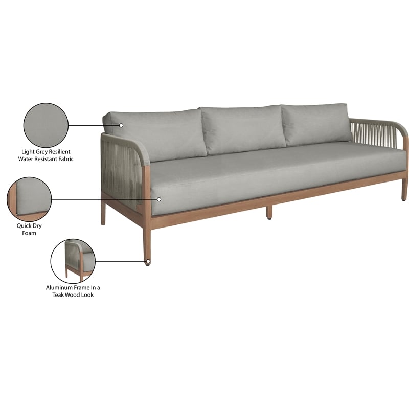Meridian Furniture Maui Grey Resilient Fabric Outdoor Patio Sofa