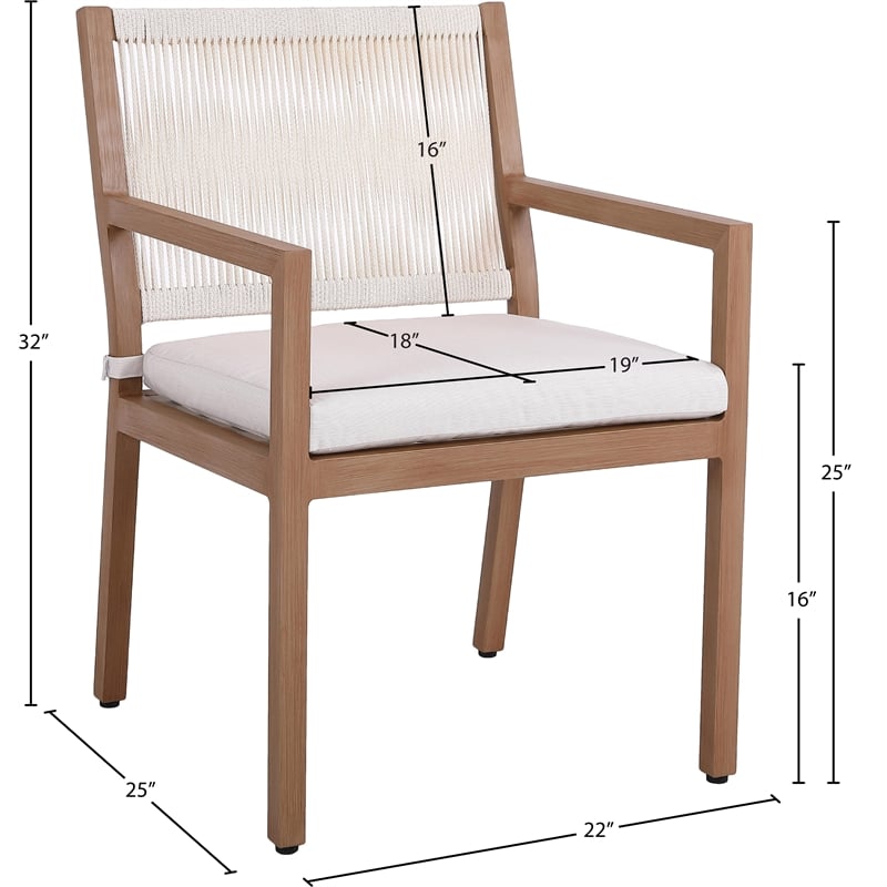Meridian Furniture Maui Cream Outdoor Patio Dining Arm Chair (Set of 2)