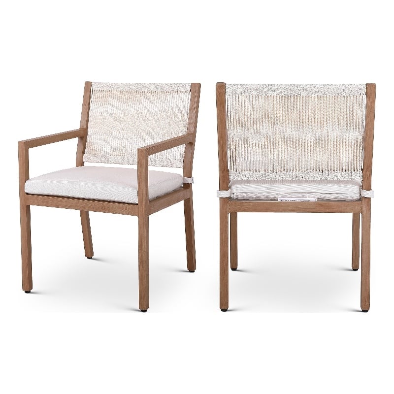 Meridian Furniture Maui Cream Outdoor Patio Dining Arm Chair (Set of 2)